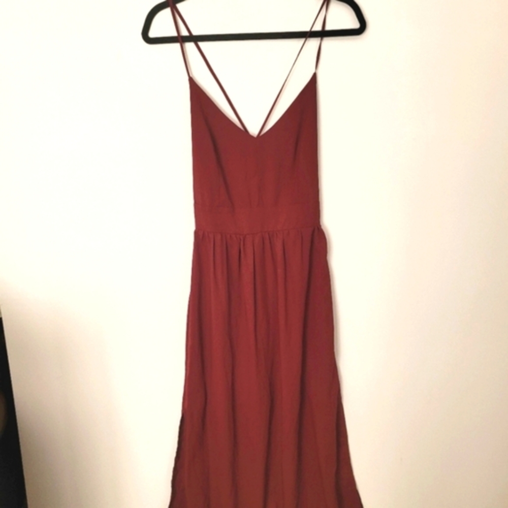 TOBI Spaghetti Strap Maxi Dress Size M Burgandy Slits Y2K Party Wedding